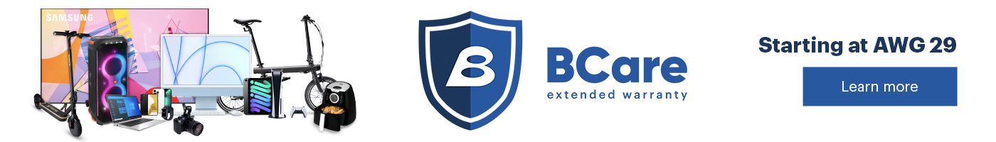 BCare Extended Warranty promo banner showing products like TVs, E-Bikes, Laptops, Cameras, Smartphones etc.