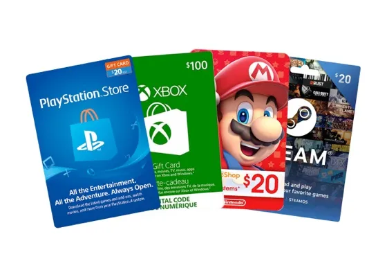 PlayStation gift card, Xbox gift card and Nintendo gift card