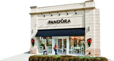 Rendered store front of a Pandora store
