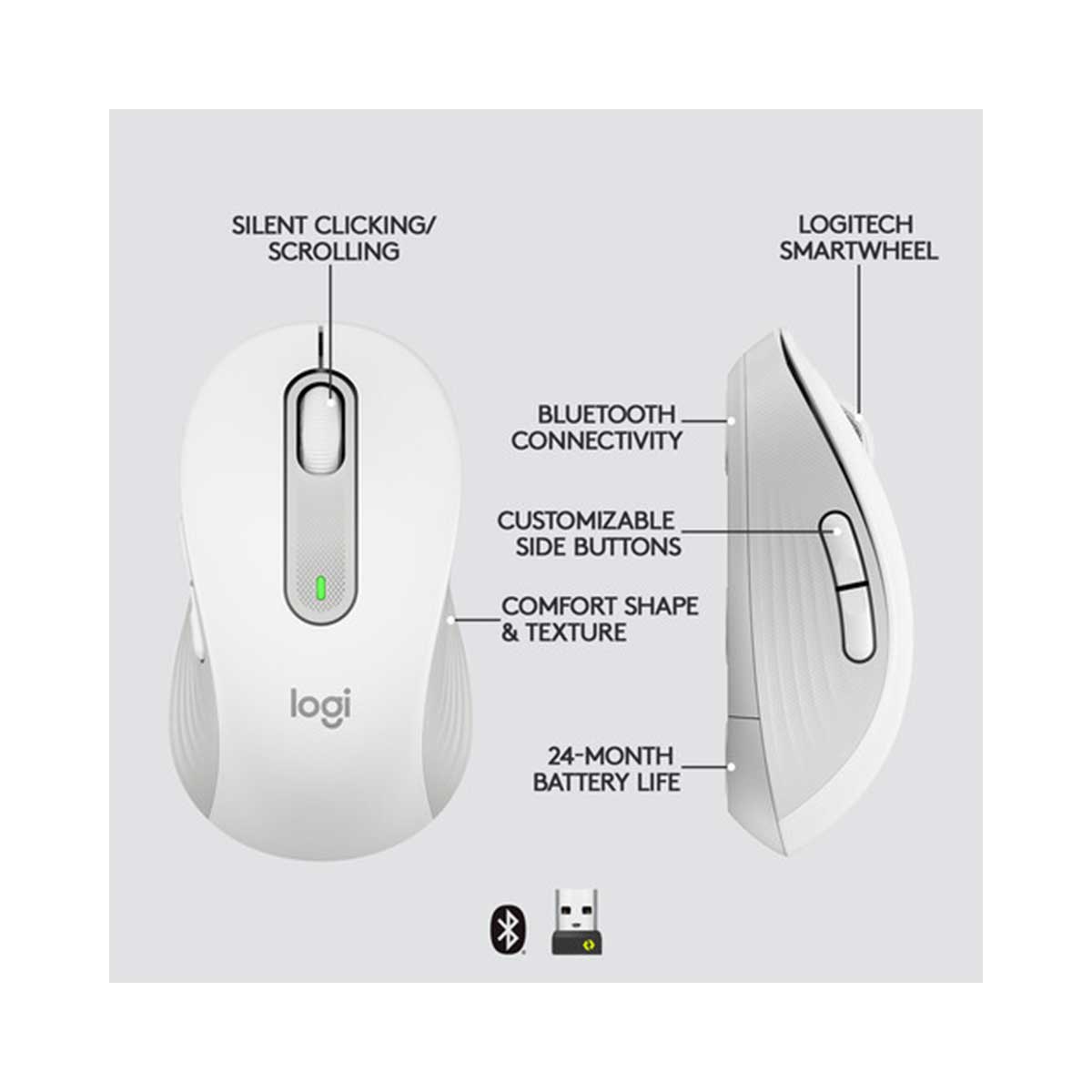Logitech - Signature M650 Wireless Optical Mouse, Off-White