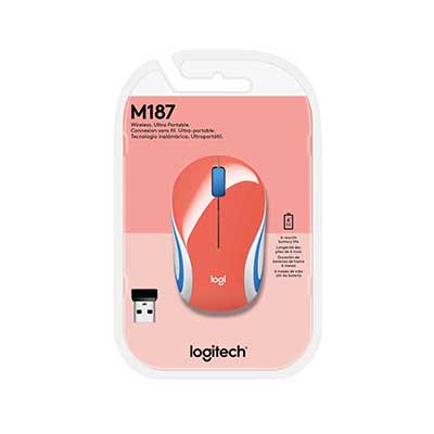 Logitech - M187 Mini Wireless Optical Mouse with Ambidextrous Design, Coral