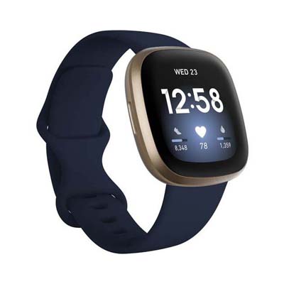Fitbit - Versa 3 GPS Smartwatch, Midnight/ Soft Gold Aluminum