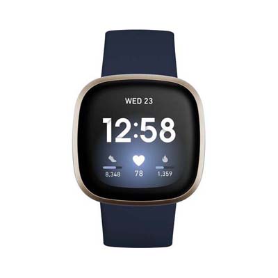 Fitbit - Versa 3 GPS Smartwatch, Midnight/ Soft Gold Aluminum
