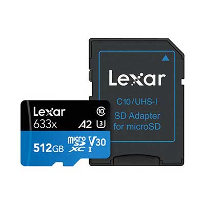 Lexar - 512GB High-Performance 633x UHS-I microSDXC Memory Card with SD Adapter