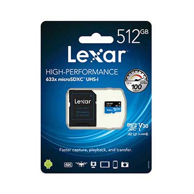 Lexar - 512GB High-Performance 633x UHS-I microSDXC Memory Card with SD Adapter