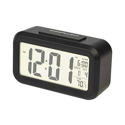 RCA - Portable Alarm Clock with Auto Night Light Sensor, Temperature & Calendar