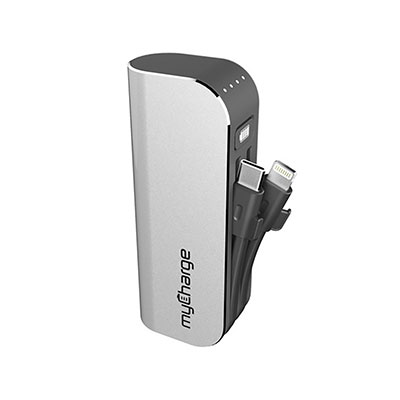 MyCharge - Hub Mini 3350mAh/2.4A Output Power Bank with Integrated Charging Cables - Silver