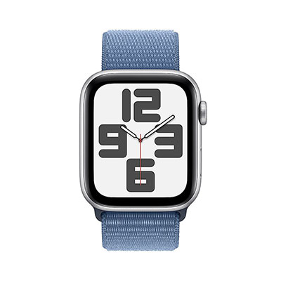 Apple - Watch SE (GPS) 44mm Silver Aluminum Case with Winter Blue Sport Loop - Silver