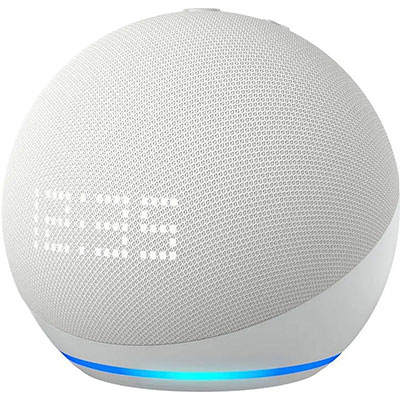Amazon - Echo Dot (5th Gen) with clock, Glacier White