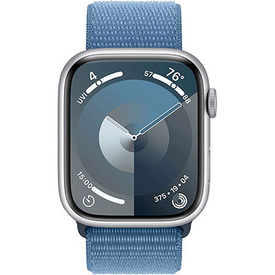 Apple - Watch Series 9 (GPS) 45mm Silver Aluminum Case with Winter Blue Sport Loop with Blood Oxygen - Silver