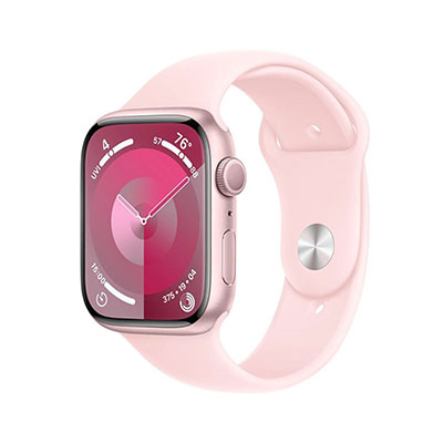 Apple - Apple Watch Series 9 (GPS) 45mm Pink Aluminum Case with Light Pink Sport Band with Blood Oxygen - S/M - Pink