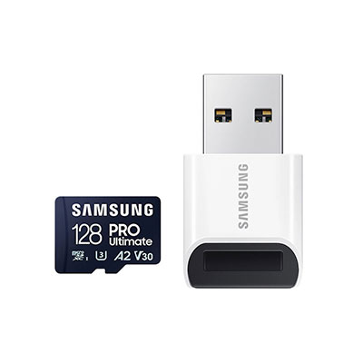 Samsung - 128GB PRO Ultimate UHS-I microSDXC Card with Card Reader