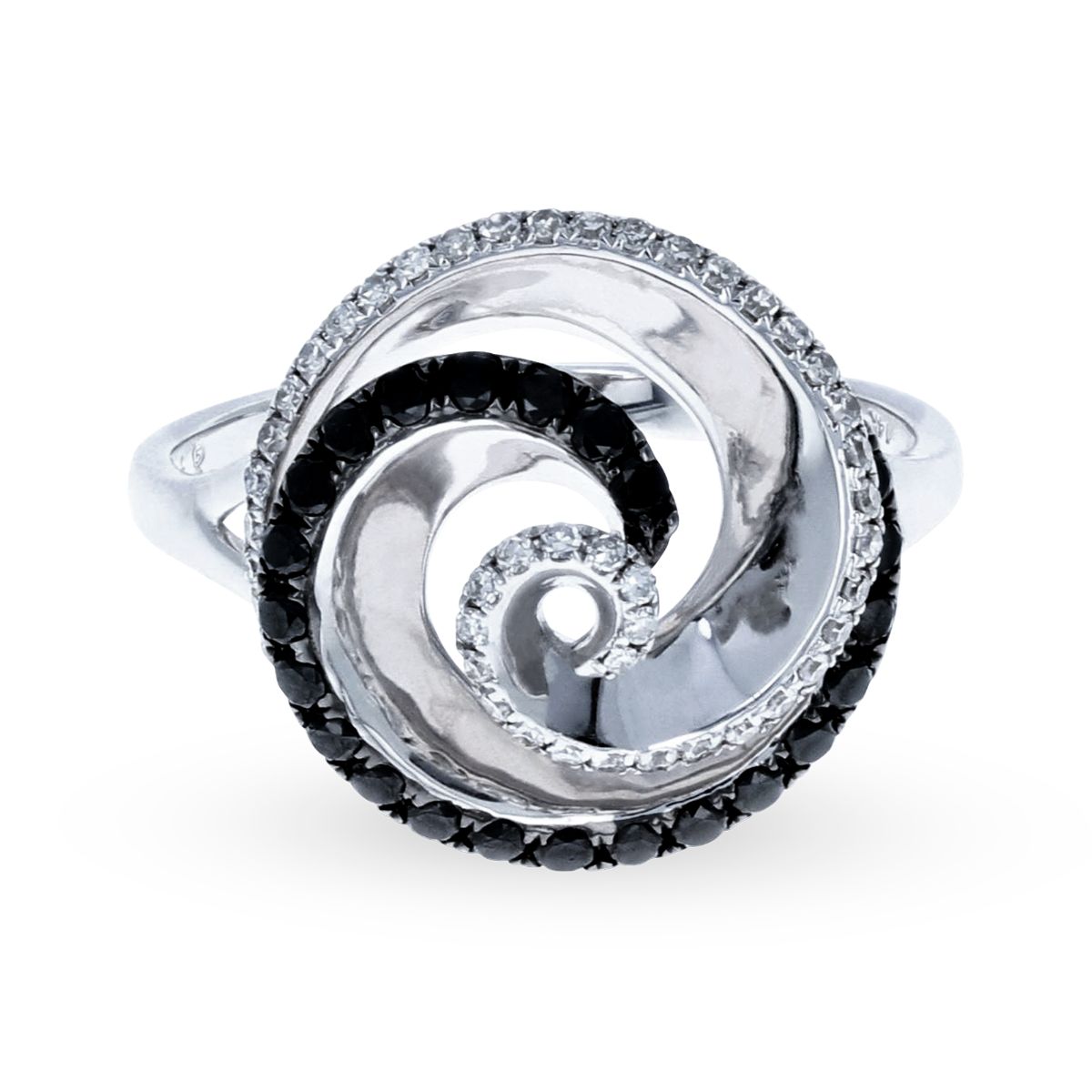 Circular Black and White Diamond Ring 14KT