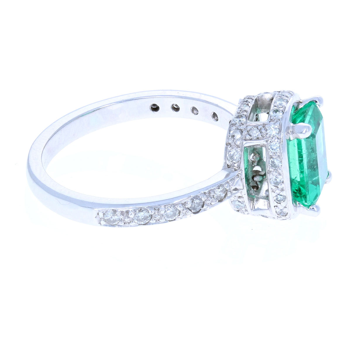 Emerald-Cut Emerald & Round Diamond Ring 14 KT