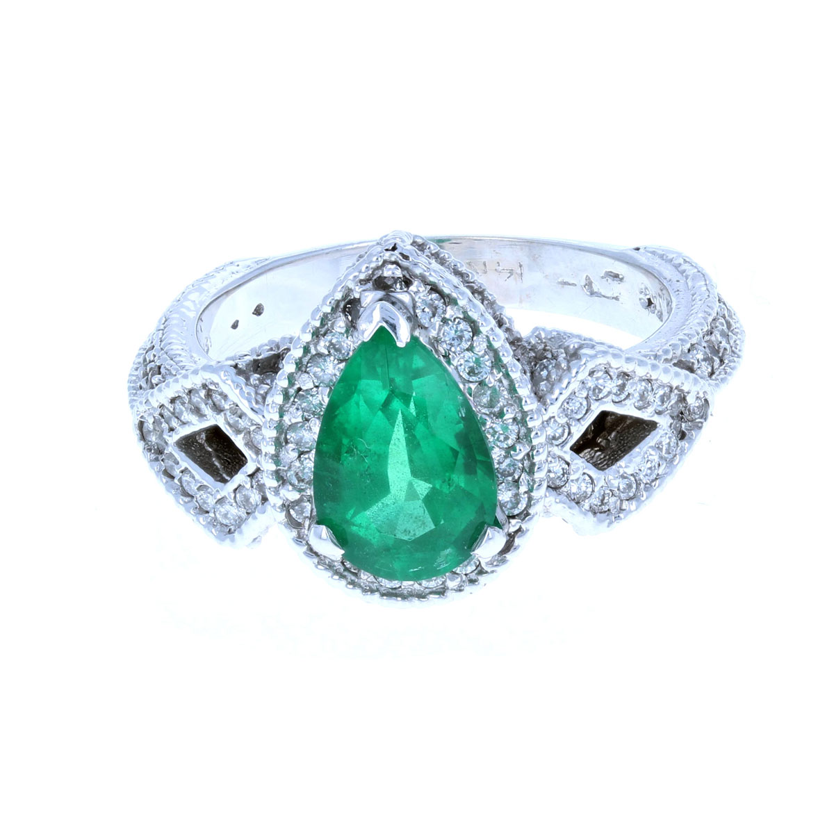 Vintage-Look Emerald Diamond Ring 14 KT