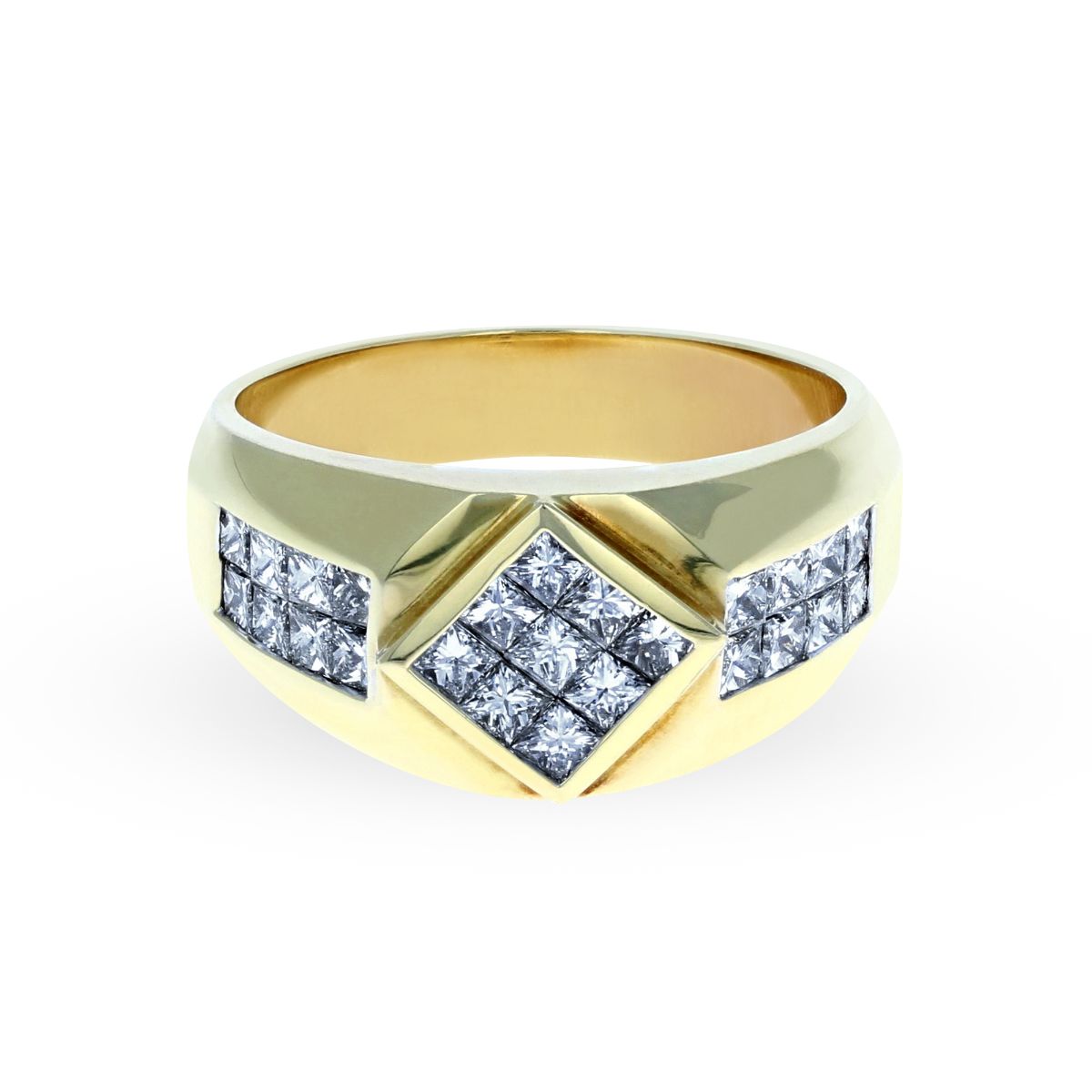 Yellow Gold Princess Cut Mens Diamond Ring 18KT