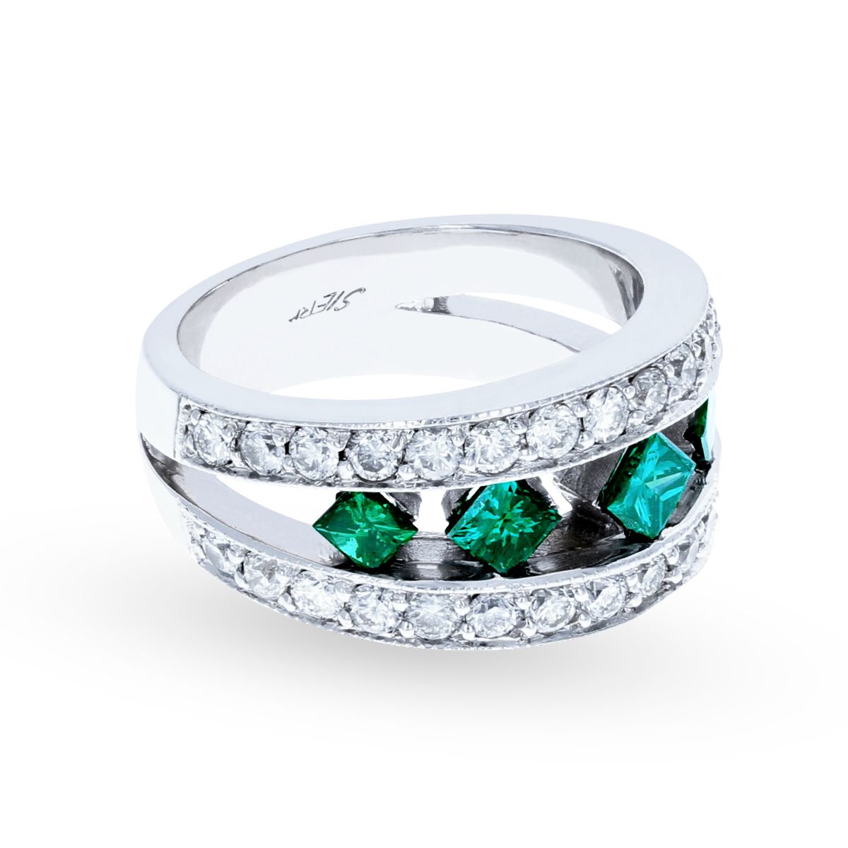 White Gold Teal and White Diamond Ring 14KT