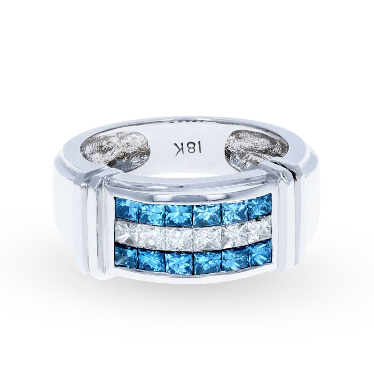 White Gold Blue and White Diamond Ring 18KT