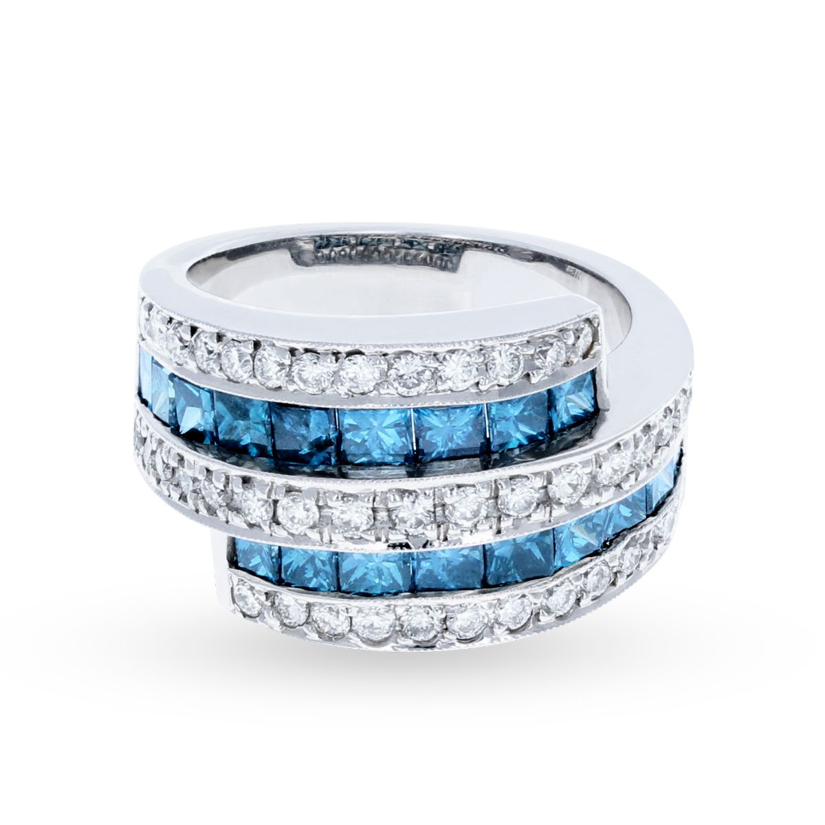 White Gold Blue and White Overlapped Diamond Ring 18KT