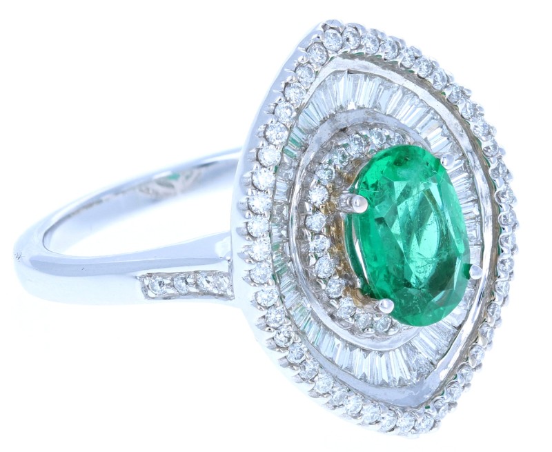 Fan-Shape Emerald & Diamond Ring 18KT
