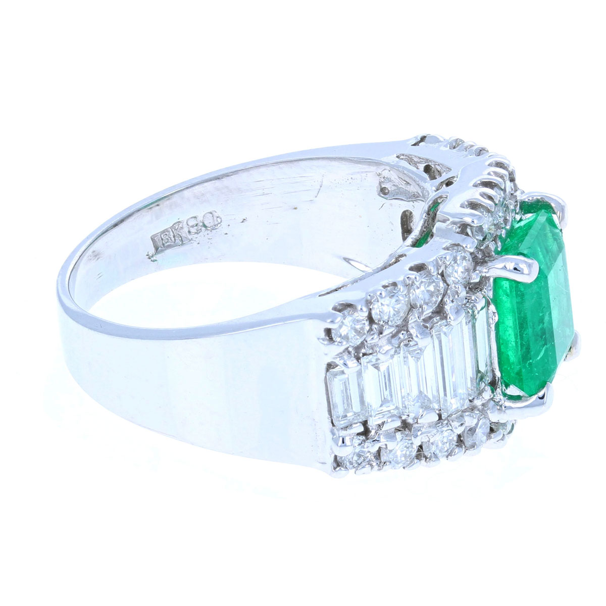 Emerald-Cut Emerald & Diamond Ring 18KT