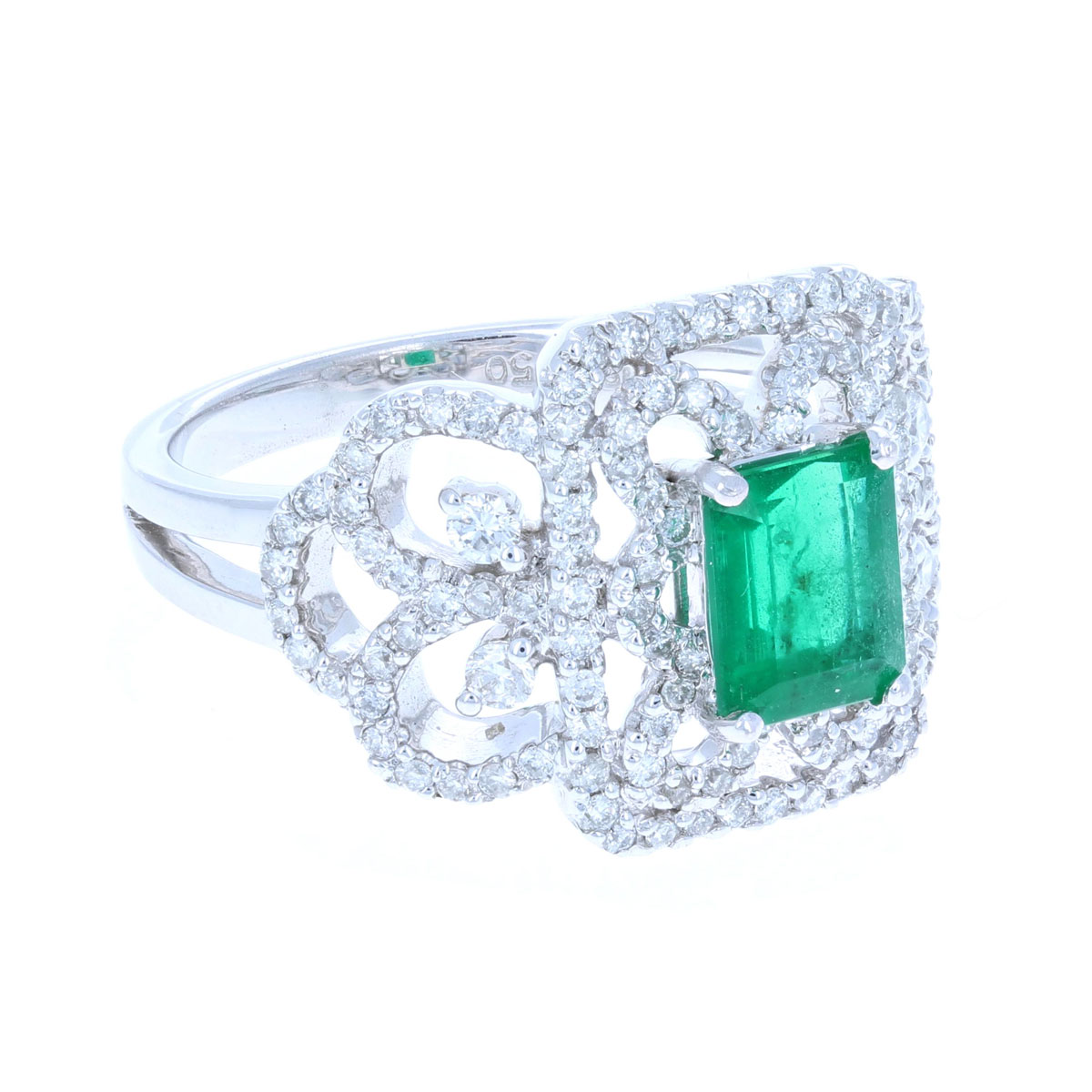 Antique-Look Emerald & Diamond Ring 18KT