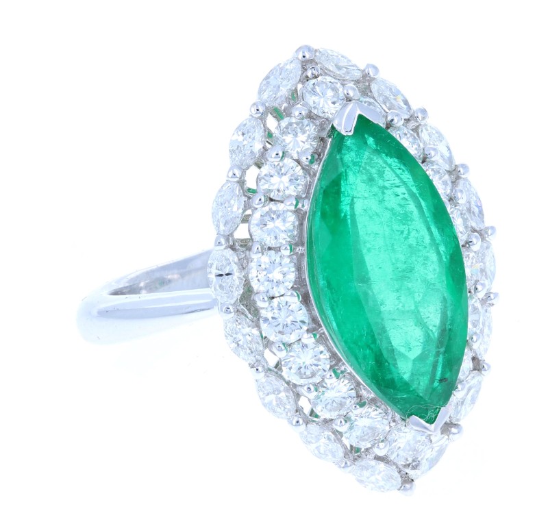 Marquise Emerald & Diamond Ring 18KT