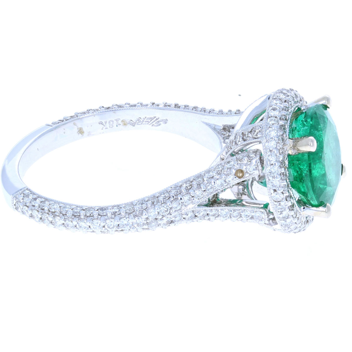 Round Emerald & Diamond Ring 18KT