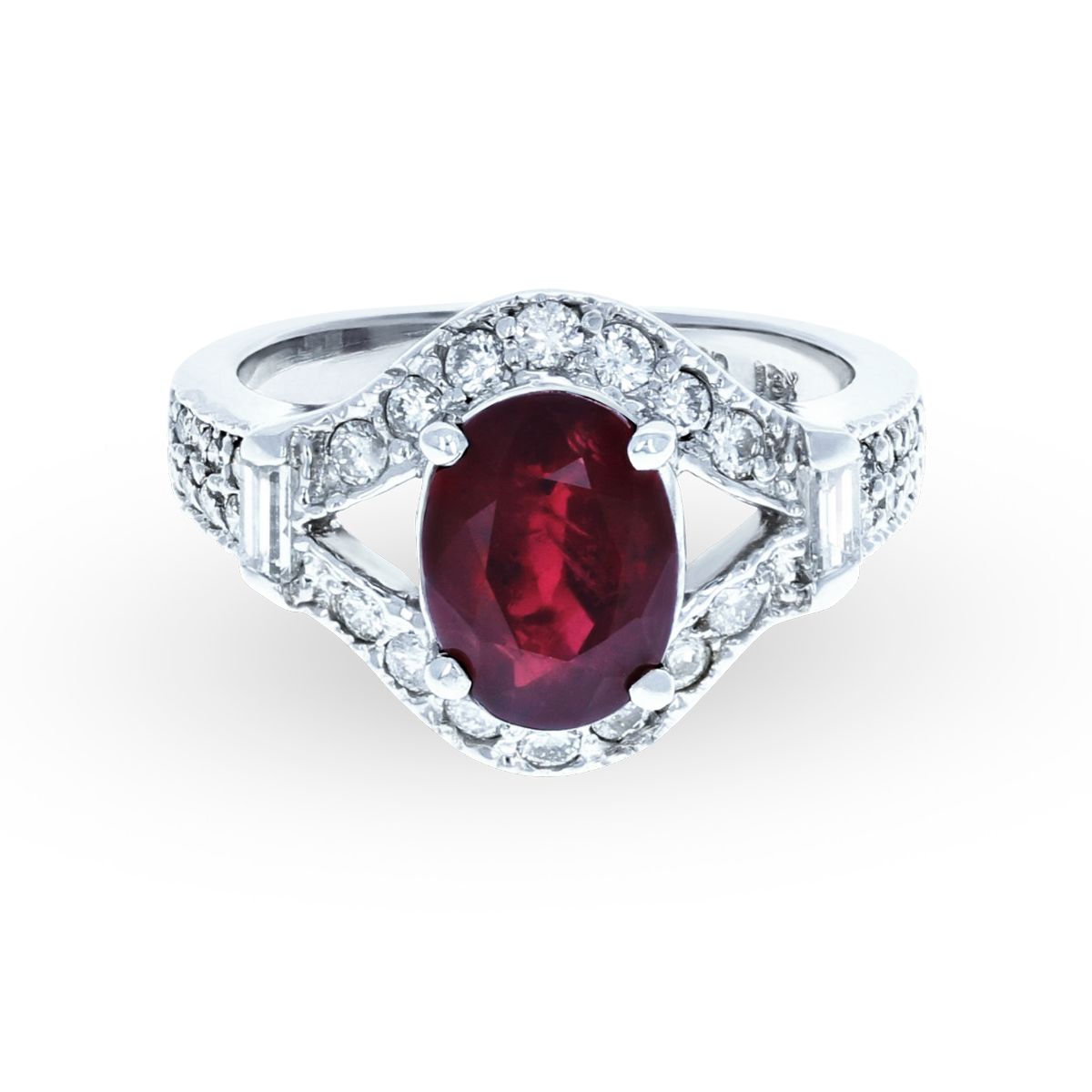 White Gold Ruby Diamond Ring 18KT