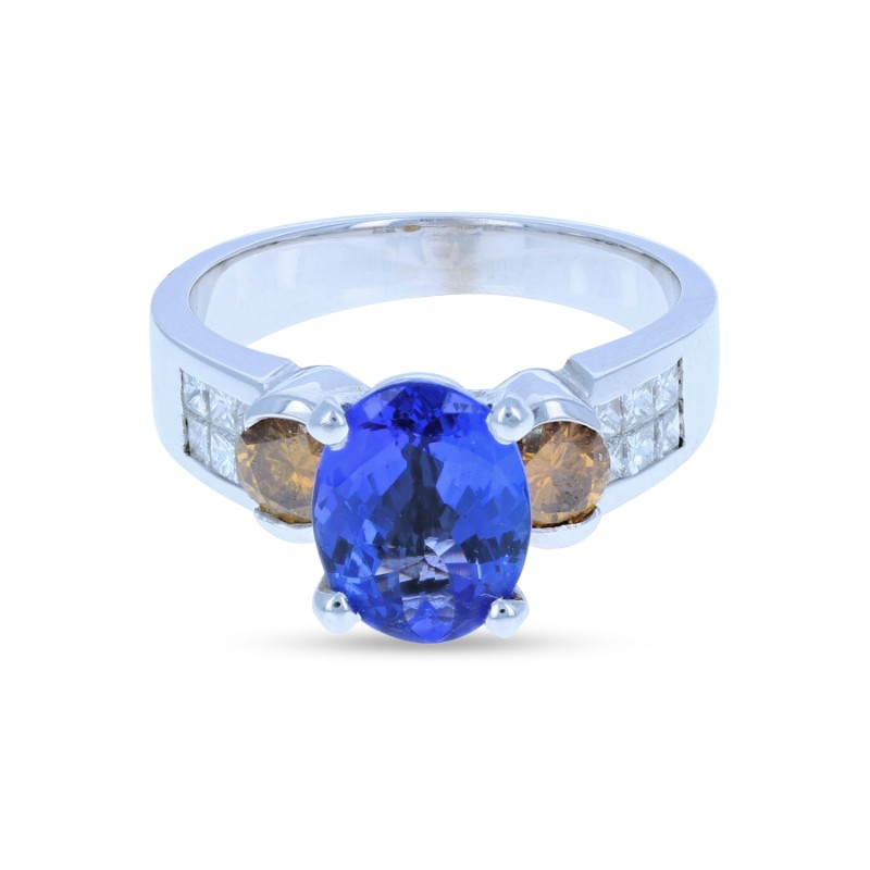 Tanzanite & Naturally Colored Diamond Ring 18KT