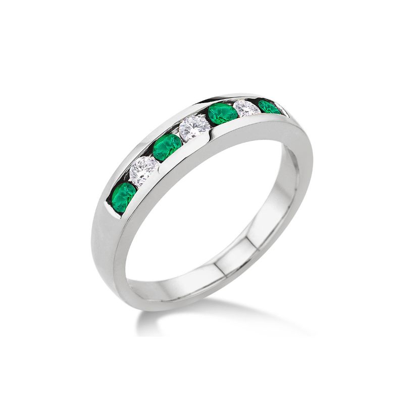 White Gold Emerald and Diamond Channel Set Band 14KT, 0.50 Carats