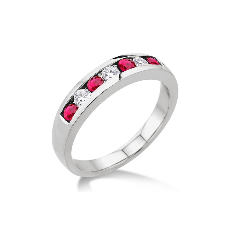 White Gold Ruby and Diamond Channel Set Band 14KT, 0.50 Carats