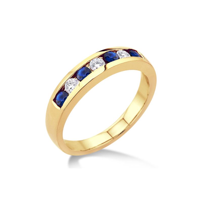 Yellow Gold Sapphire and Diamond Channel Set Band 14KT, 0.50 Carats