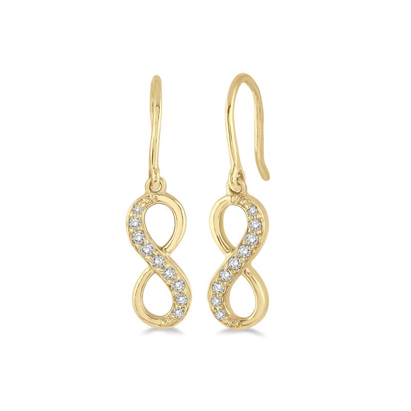 Yellow Gold Infinity Diamond Earrings 14KT, 0.15 Carats