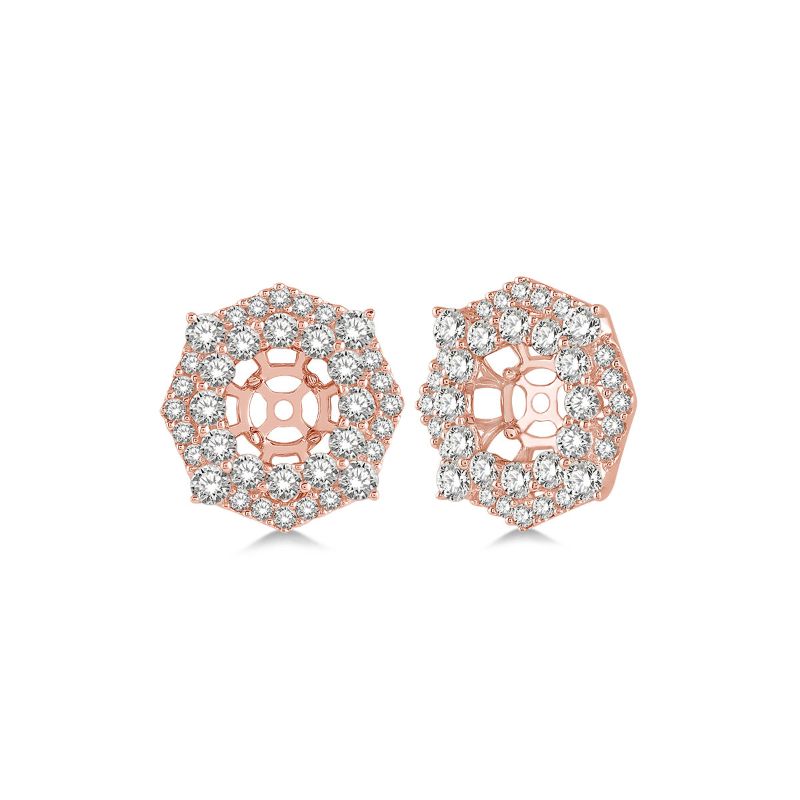 Rose Gold Double Halo Diamond Earring Jackets 14KT, 1.80 Carats