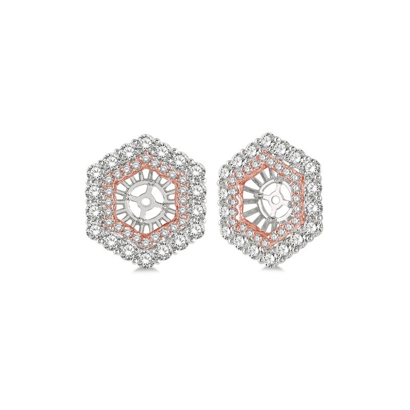 White and Rose Gold Hexagon Diamond Earring Jackets 14KT, 1.90 Carats