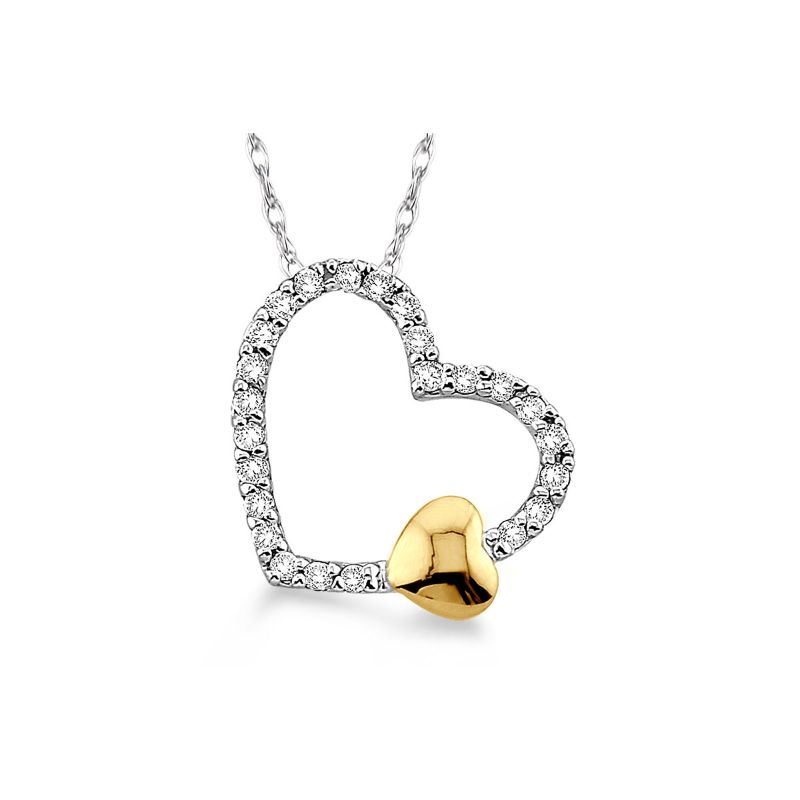 White and Yellow Gold Diamond Heart Pendant 14KT, 0.15 Carats