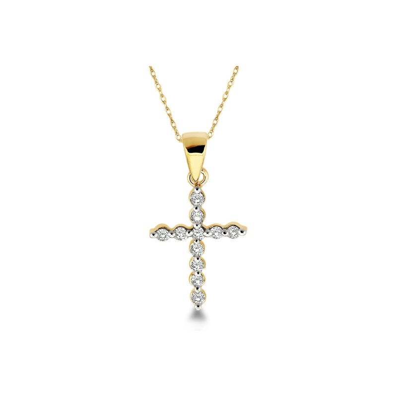Yellow Gold Bezel Set Diamond Cross Pendant 14KT, 0.10 Carats