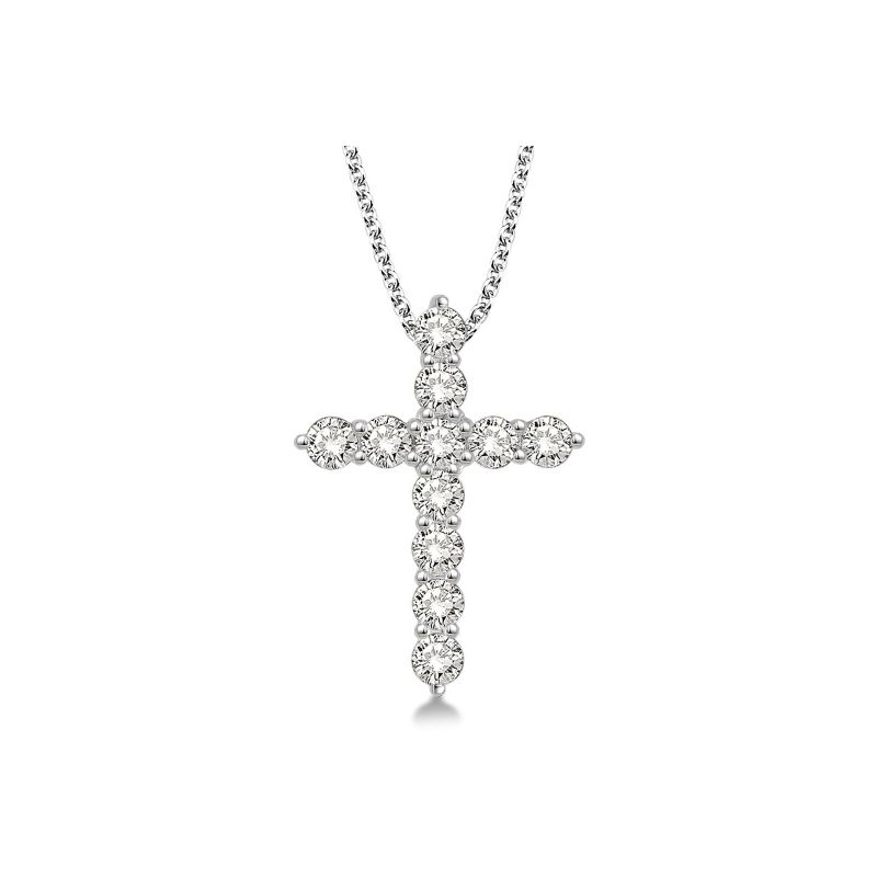 White Gold Diamond Cross Pendant 14KT, 1.50 Carats