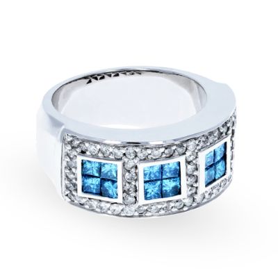 White Gold Blue and White Diamond Ring 14KT