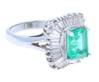 Emerald-Cut Emerald and Baguette Diamond Ring 14 KT