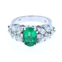 Oval Emerald & Marquise Diamond Ring 14 KT