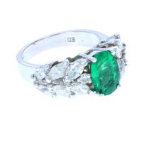 Oval Emerald & Marquise Diamond Ring 14 KT
