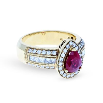 Vintage Pear Ruby Diamond Ring 14KT