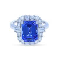 Emerald Cut Tanzanite & Diamond Ring 14KT
