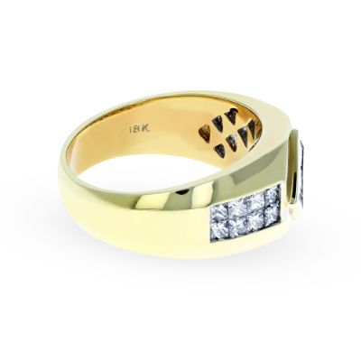 Yellow Gold Princess Cut Mens Diamond Ring 18KT