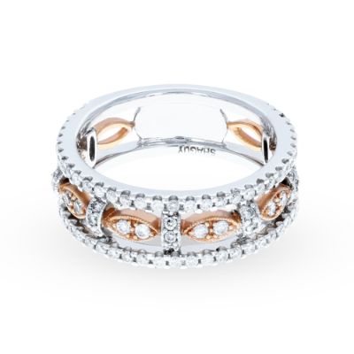 White and Rose Gold Vintage look Diamond Ring 18KT