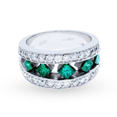 White Gold Teal and White Diamond Ring 14KT