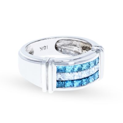 White Gold Blue and White Diamond Ring 18KT