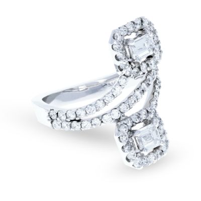 White Gold Emerald Cut and Round Fashion Diamond Ring 18KT